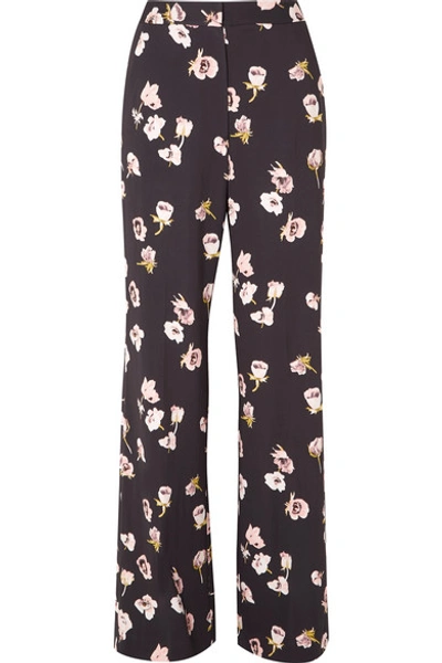 Lela Rose Maggie High-waist Wide-leg Floral-print Pants In Black