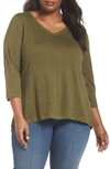 Eileen Fisher Organic Linen Jersey V-neck Top, Plus Size In Olive