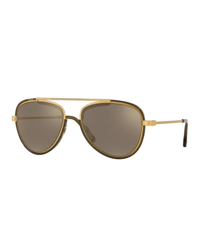 Versace Men's Metal Aviator Sunglasses In Brown/gold