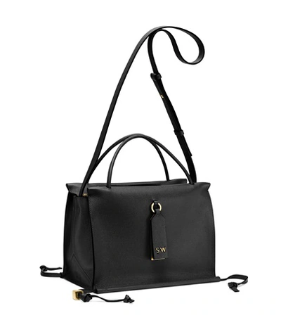 Stuart Weitzman The Shopping Satchel Small In Black Caviar Leather