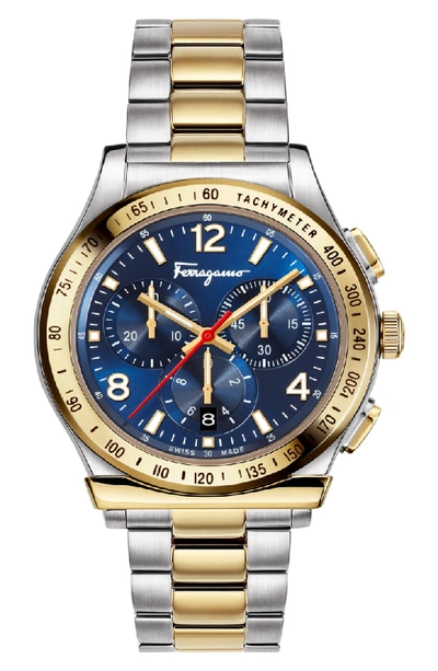 Ferragamo 1898 Blue Watch, 42 Mm In Blue/multi