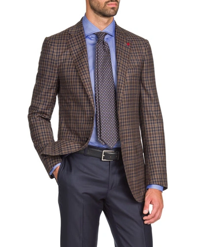 Isaia Men's Two-tone Check Two-button Jacket, Tan/navy In Brown