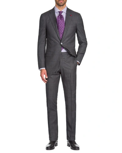 Isaia Men's Graph Windowpane Two-piece Wool Suit In Gray