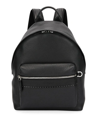 Ferragamo Men's Firenze Grained Leather Backpack, Black, Black