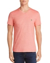 Lacoste Striped V-neck Tee In Red