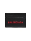 Balenciaga Black And Red Logo Print Leather Cardholder