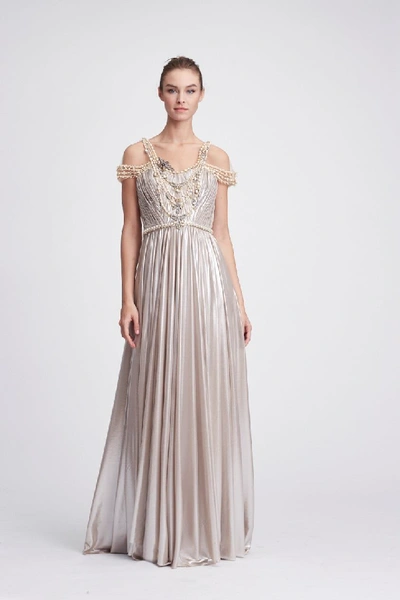 Marchesa Resort 2018-19  Couture Crystal And Jewel Lame Evening Gown In Oyster