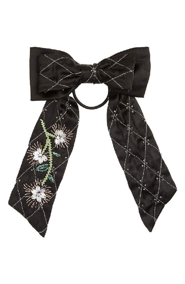 New Friends Colony Beaded Double Bow Hair Tie In Black Modesens