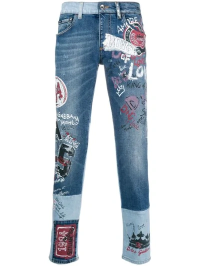 Dolce & Gabbana Multi-patch Embroidered Jeans In Blue