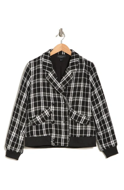Laundry By Shelli Segal Plaid Double Breasted Jacket In Black/ White