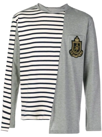 Jw Anderson Striped Color Blocked Long Sleeve Shirt In Grey