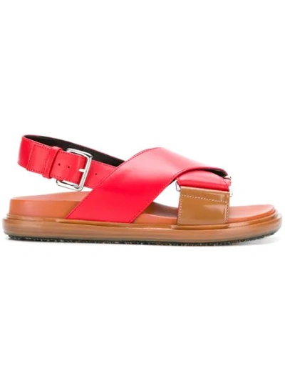 Marni 30mm Crisscross Leather Sandals In Red