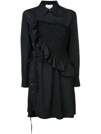 3.1 Phillip Lim / フィリップ リム Diagonal Ruched Ruffle Long Sleeve Dress In Black