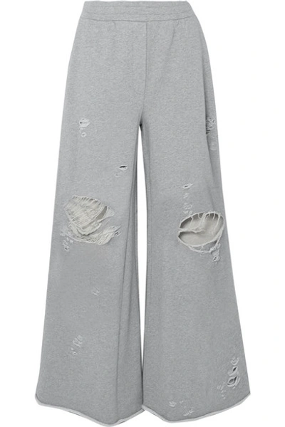Alexander Wang T Distressed French Cotton-terry Wide-leg Track Pants In Gray