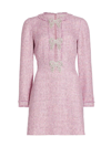 Saloni Camille Embellished Sequined Bouclé-tweed Mini Dress In Baby Pink Pearl Bows