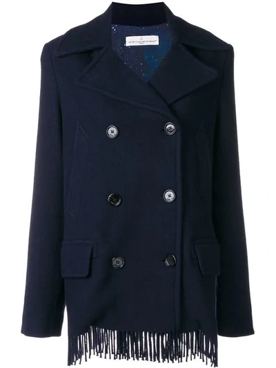 Golden Goose Fringed Double Breasted Pea Coat In Blue