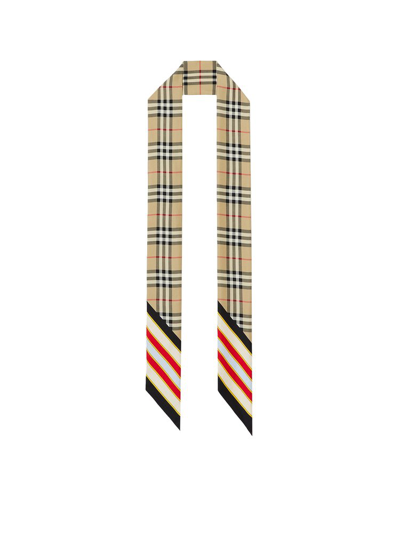 Burberry Check Print Skinny Scarf In Multi