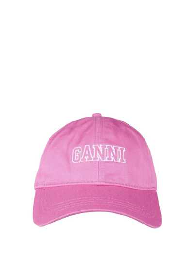 Ganni Logo-embroidered Baseball Cap In Shocking Pink