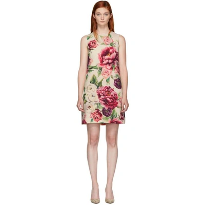 Dolce & Gabbana Dolce And Gabbana Beige And Pink Peony Dress In Har40 Pink