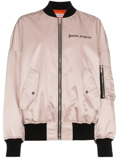 Palm Angels Pink Satin Oversized Bomber In Pink&purple