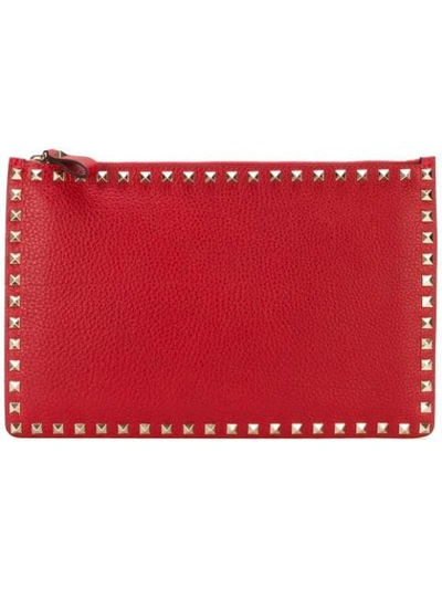 Valentino Garavani Rockstud Large Zip Pouch Bag In 0ro Red