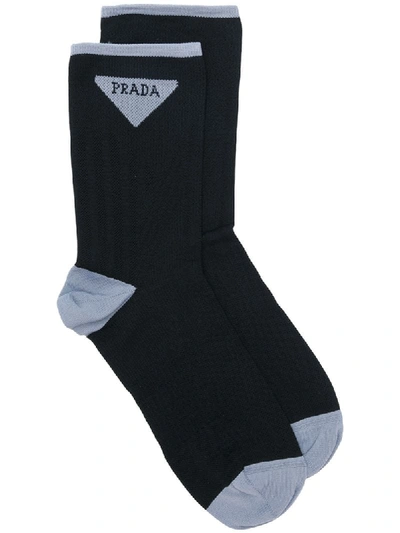 Prada Logo Socks In Black