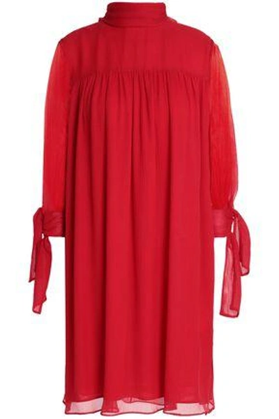 Alexander Mcqueen Woman Gathered Silk-georgette Dress Red
