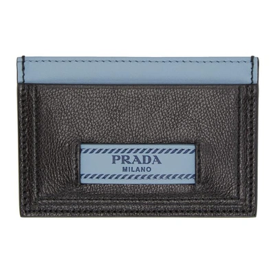 Prada Black And Blue  Etiquette Card Holder In F0ok0 Black
