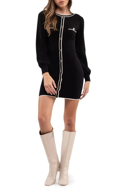 August Sky Long Sleeve Sweater Minidress In Black | ModeSens