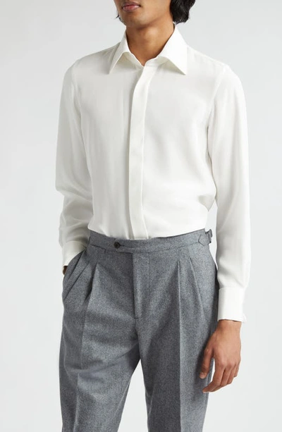 Thom Sweeney Lecce Silk Dress Shirt In White