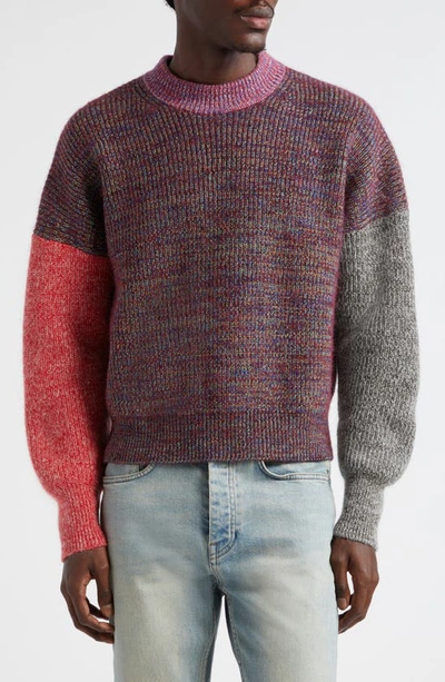 Waste Yarn Project Laerke Colorblock One Of A Kind Crewneck Sweater In Burgundy Multi