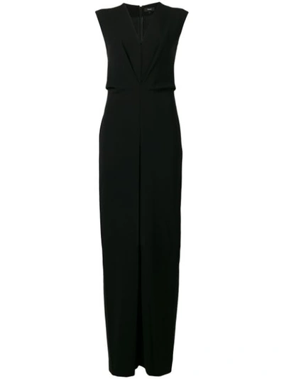 Theory Pleated Crepe Wide-leg Sleeveless Jumpsuit In Black