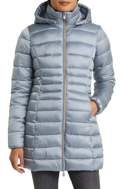 Save The Duck Reese Water Repellent Longline Puffer Jacket In Blue Fog