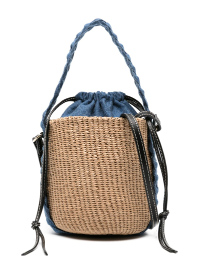 Chloé Woody Braided Denim Basket Bucket Bag In Brown