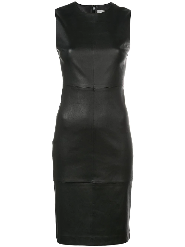 black leather sheath dress