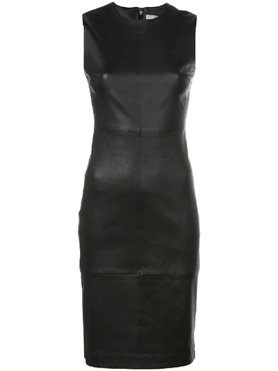 Vince Sleeveless Leather Knee-length Dress In Black