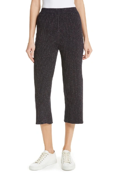 Kenzo Ribbed Metallic Pull-on Culotte Pants In Navy Blue