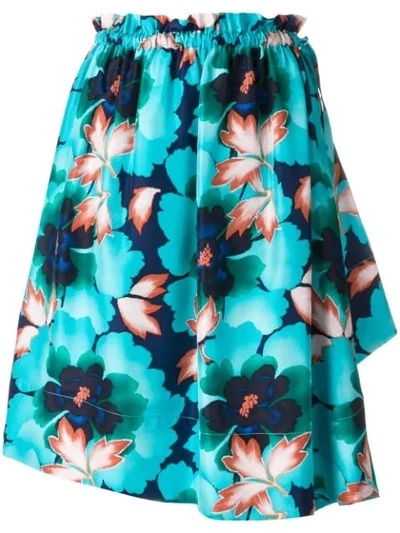 Kenzo Ruffle Floral-print Side-tie Skirt In Basic