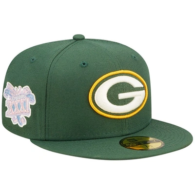 New Era Green Green Bay Packers Super Bowl Xxxi Purple Pop Sweat 59fifty Fitted Hat