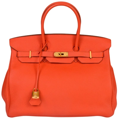 Hermes Hermès Birkin 35 Orange Leather Handbag ()