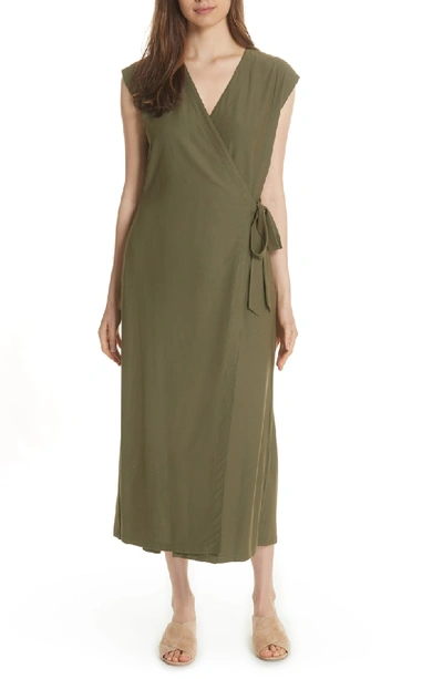 Eileen Fisher Sleeveless Wrap-front Jumpsuit In Olive