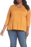 Eileen Fisher Organic Linen Jersey V-neck Top, Plus Size In Orange Pekoe