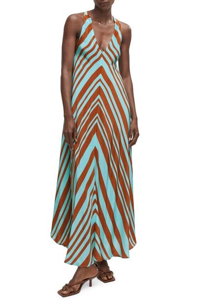 Mango Chevron Print Satin Maxi Dress In Turquoise