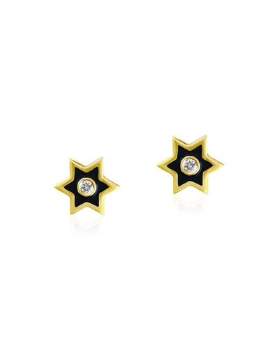 Legend Amrapali 18k Gold Mini Icon Star Stud Earrings W/ Black Enamel & Diamonds