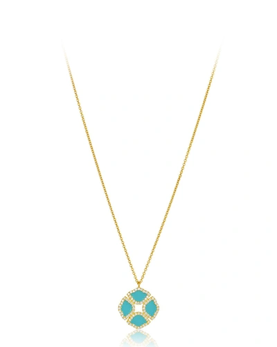 Legend Amrapali 18k Gold Manjari Lotus Necklace W/ Diamonds & Turquoise Enamel, 36"