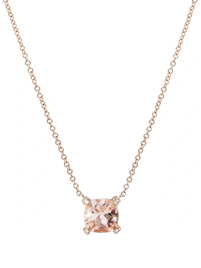 David Yurman Petite Chatelaine Pendant Necklace With Morganite And Diamonds In 18k Rose Gold, 7mm, 18"l