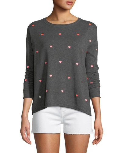 Lisa Todd More To Love Cotton/cashmere Sweater With Scattered Hearts, Plus Size In Charcoal