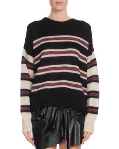Isabel Marant Étoile Russell Striped Mohair Pullover Sweater In Black/white