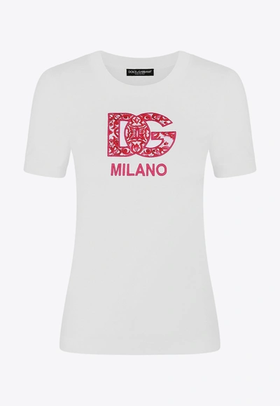 Dolce & Gabbana Cotton Jersey T-shirt With Dg Logo Patch In White
