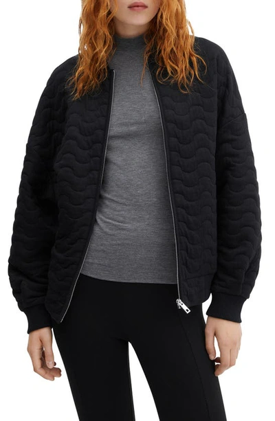 Mango Oversize Quilted Bomber Jacket In Black